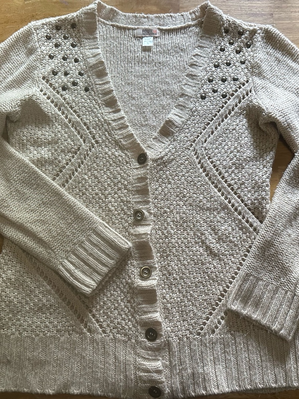 Route 66 Women's Light Beige Knit Button-Front Cardigan